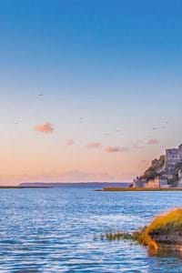 view of mont st michael with blue sea and skies  